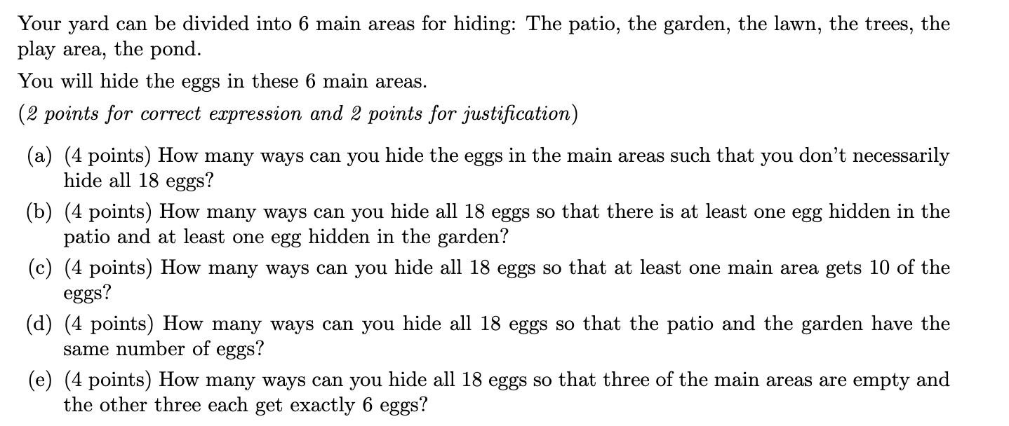Solved 2. Suppose you have 18 different Easter eggs (each | Chegg.com