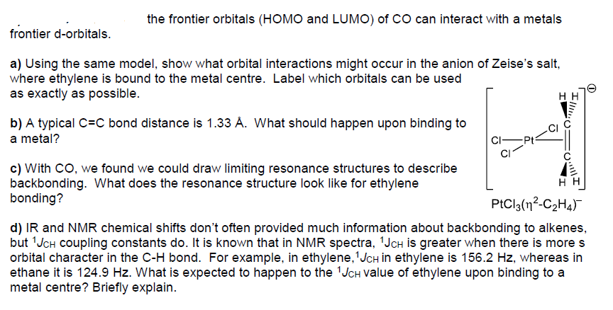 the frontier orbitals HOMO and LUMO of CO can Chegg