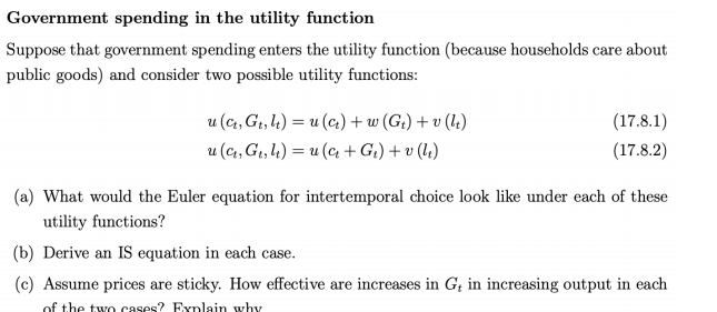 Government spending in the utility function Suppose | Chegg.com