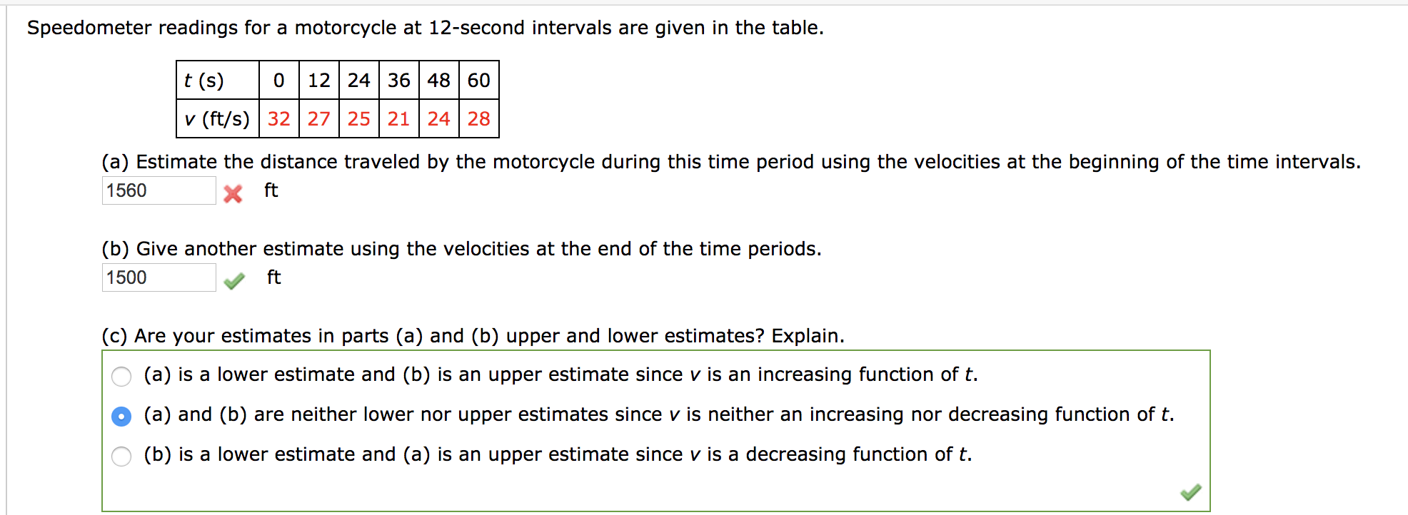 Solved Speedometer readings for a motorcycle at 12second
