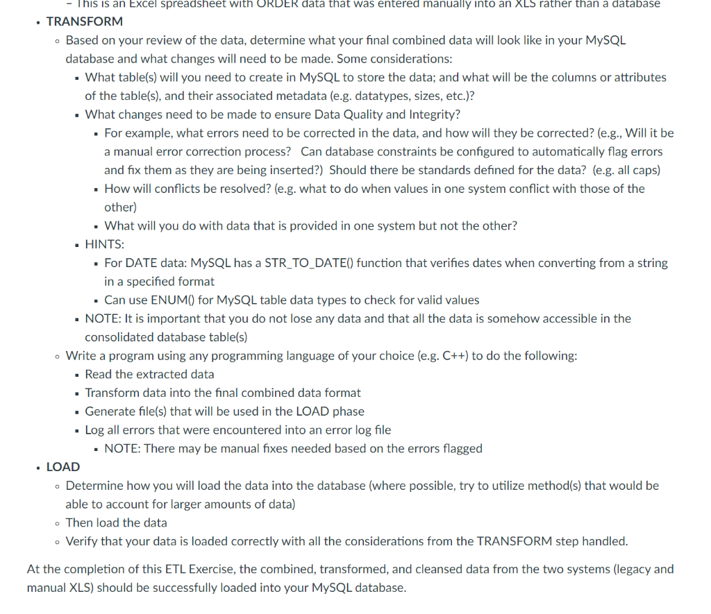 ETL Exercise For this exercise, you will execute a | Chegg.com