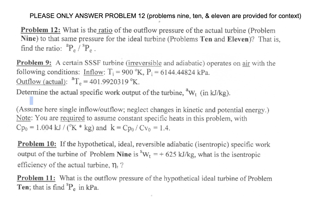 Solved PLEASE ONLY ANSWER PROBLEM 12 (problems nine, ten, & | Chegg.com