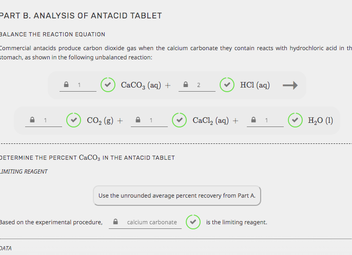 PART B. ANALYSIS OF ANTACID TABLET BALANCE THE | Chegg.com