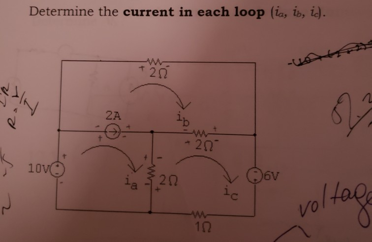 Solved Determine the current in each loop (ia, ib, ic). W - | Chegg.com
