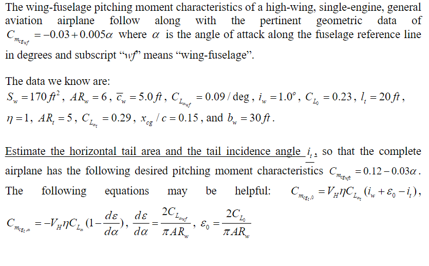 The wing-fuselage pitching moment characteristics of | Chegg.com