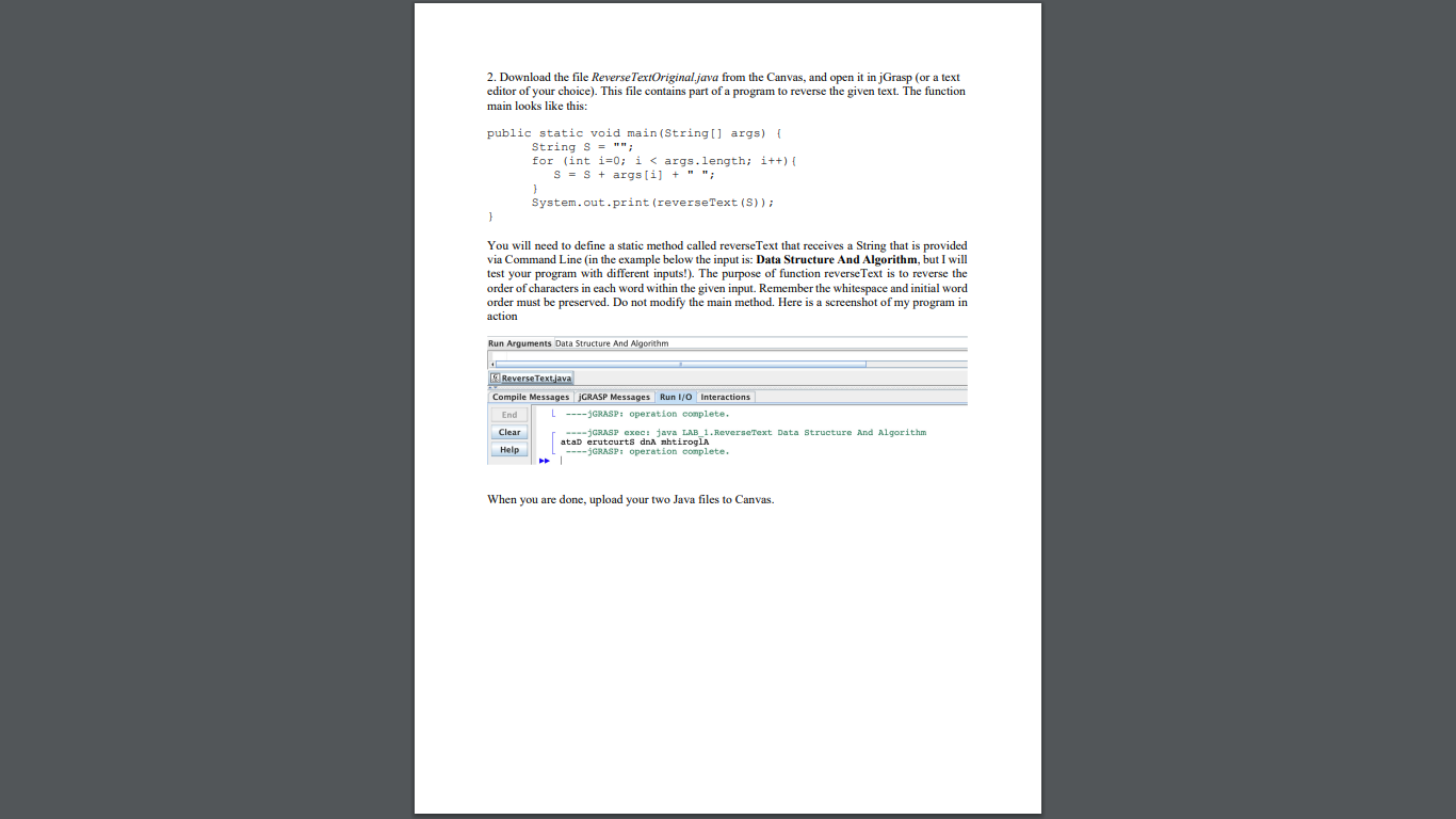 Solved public class ReverseTextOriginal { public static | Chegg.com