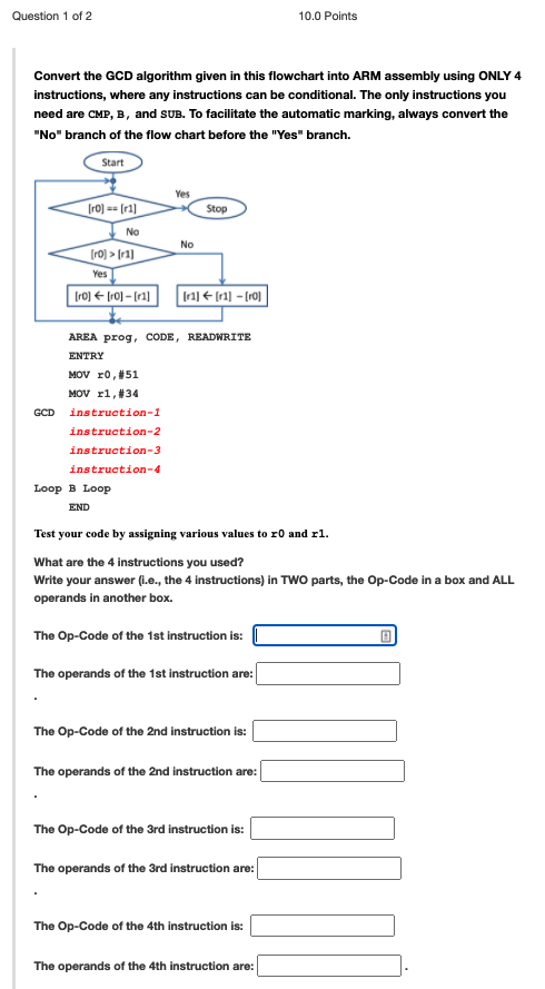 Solved Question 1 of 2 10.0 Points Convert the GCD algorithm | Chegg.com