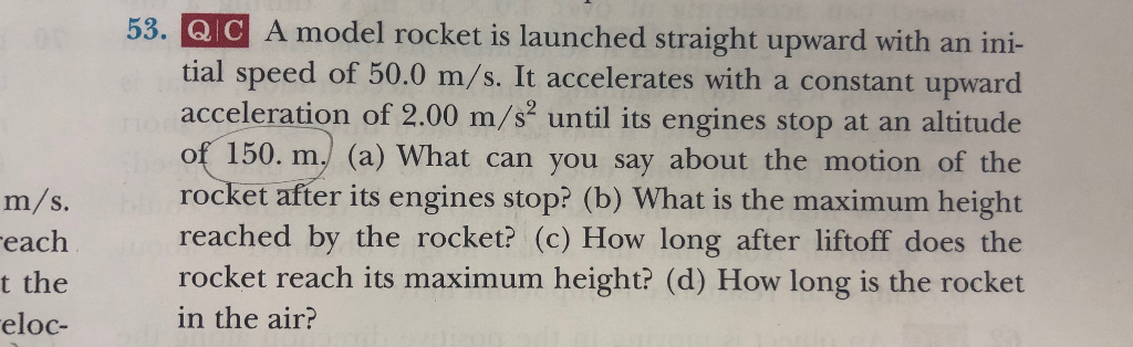 Solved 53·C A model rocket is launched straight upward with | Chegg.com