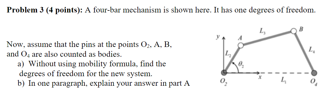 Solved Problem 3 (4 points): A four-bar mechanism is shown | Chegg.com