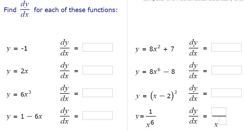 Solved Find dy dx for each of these functions: y = -1 = y = | Chegg.com