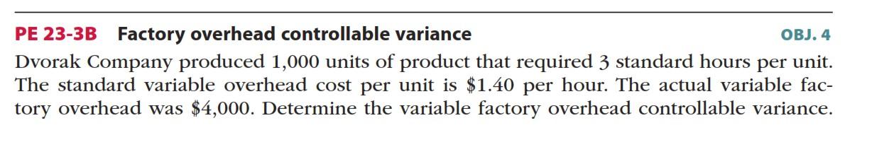 Solved Example Exercise 23-3 Factory Overhead Controllable | Chegg.com