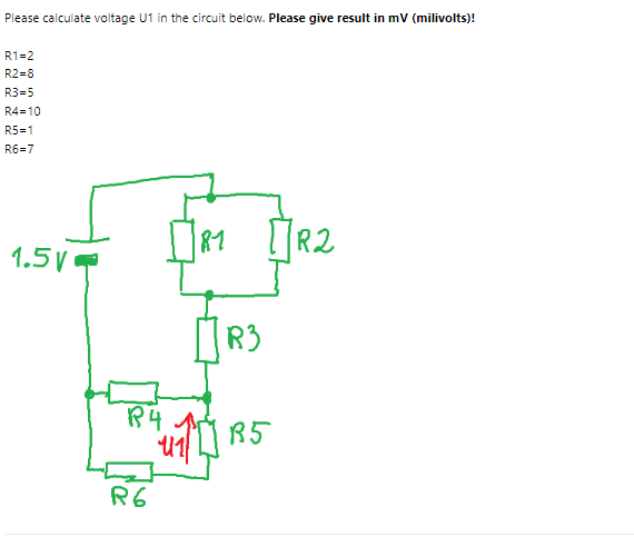 Solved Please calculate voltage U1 in the circuit below. | Chegg.com