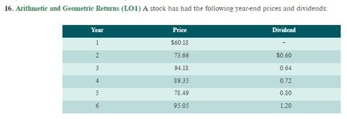 Solved 16. Arithmetic and Geometric Returns (LO1) A stock | Chegg.com