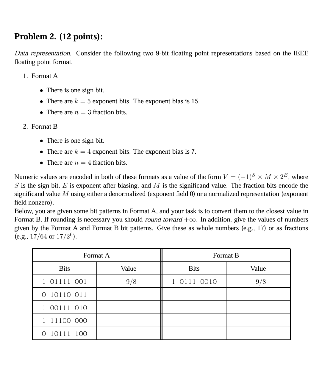 Solved Problem 2. (12 ﻿points):Data Representation. Consider | Chegg.com