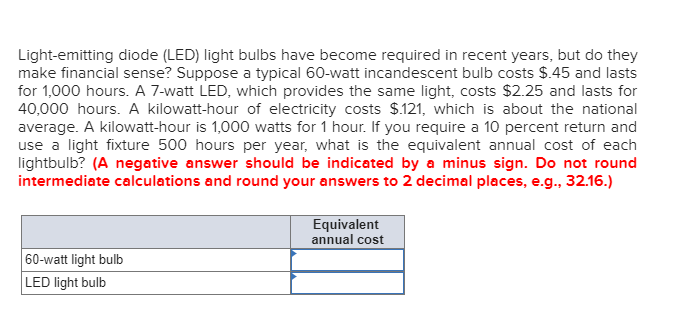 Solved Light-emitting Diode (LED) Light Bulbs Have Become | Chegg.com