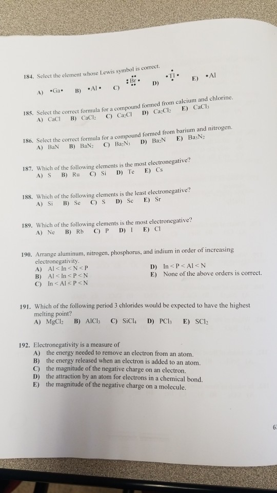 Solved 184 Select The Element Whose Lewis Symbol Is 6057