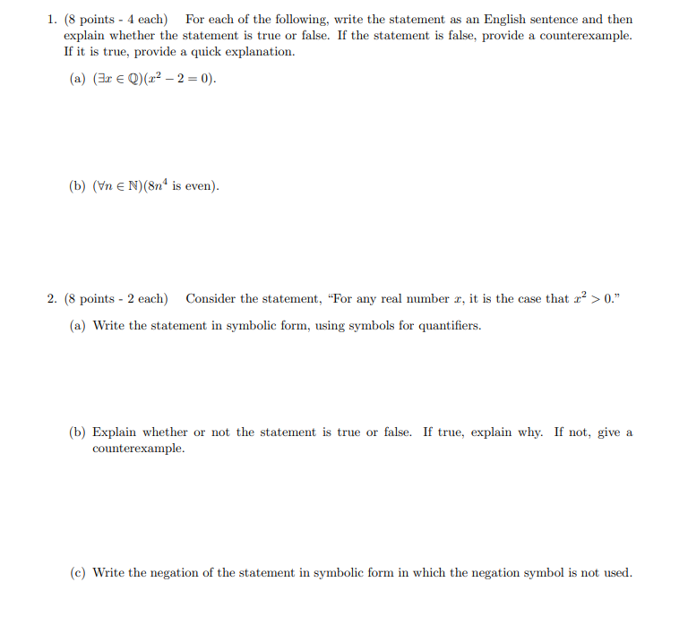 Solved 1. (8 points - 4 each) For each of the following, | Chegg.com
