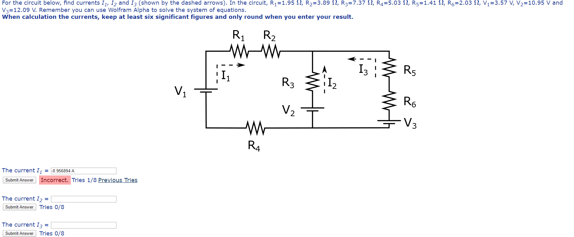 Solved For the circuit below, find currents I1, I2 and 13 | Chegg.com