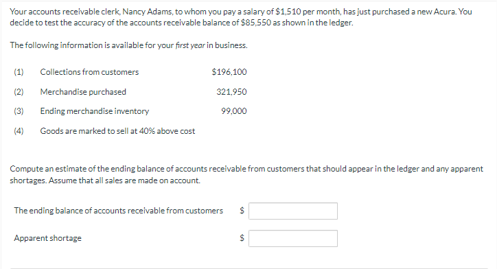 Solved Your accounts receivable clerk, Nancy Adams, to whom | Chegg.com