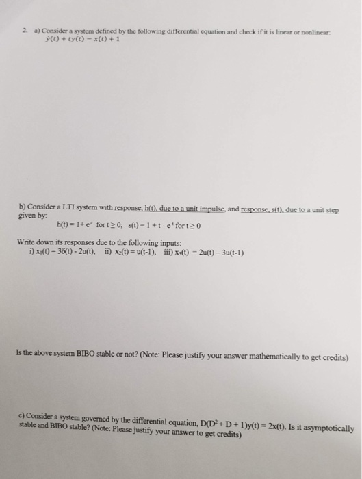 Solved 2. a) Consider a system defined by the following | Chegg.com