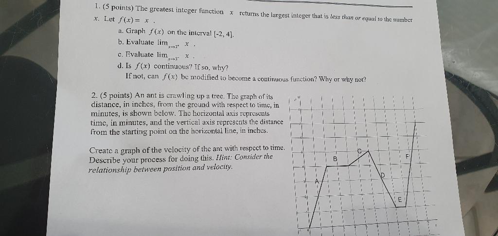 1. (5 points) The greatest integer function x returns | Chegg.com