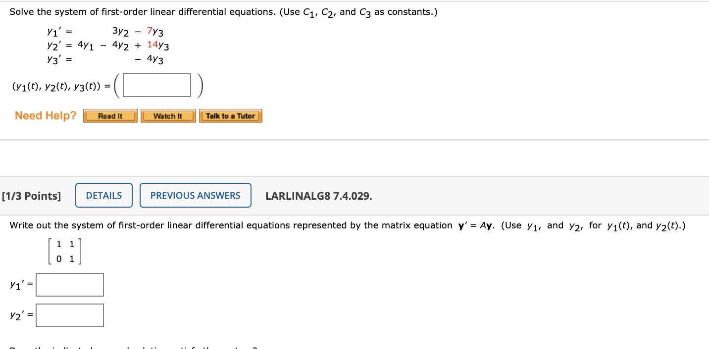 Solved Solve the system of first-order linear differential | Chegg.com