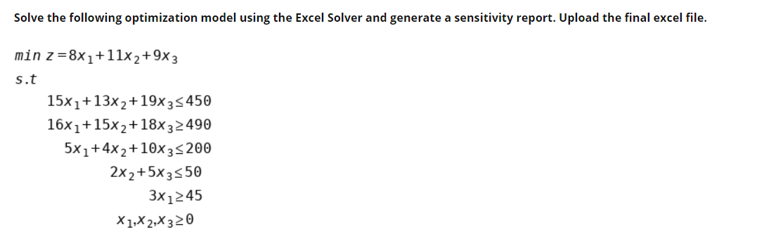 Solved Solve the following optimization model using the | Chegg.com