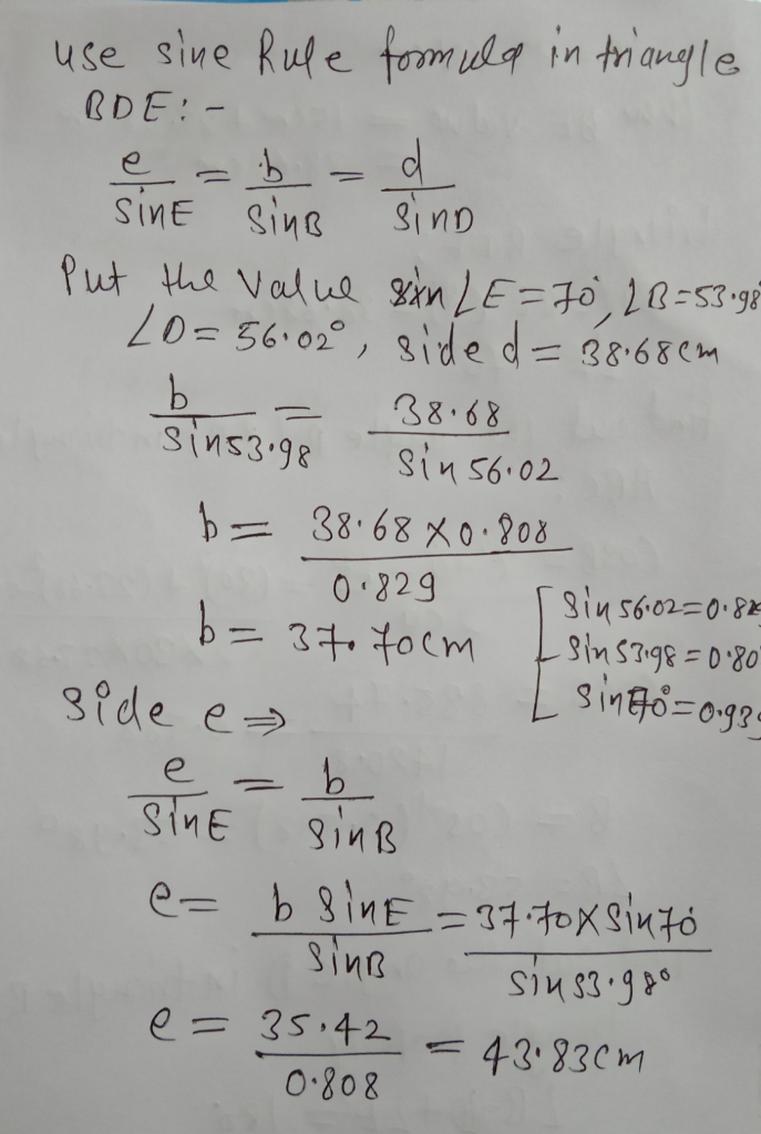use sive Rufe fomd in thangle RDE:- SinD Put he Value nLE=010-S3-gF L0=56.020, 8ide d 38-680m b sins3.98 38.68 1 O 229 Sin560
