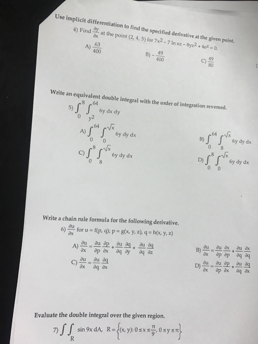 Solved Use implicit differentiation to find the specified | Chegg.com