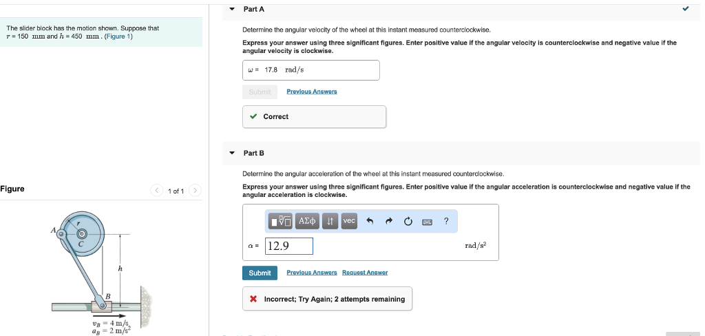 Solved -Part A The slider block has the motion shown. | Chegg.com