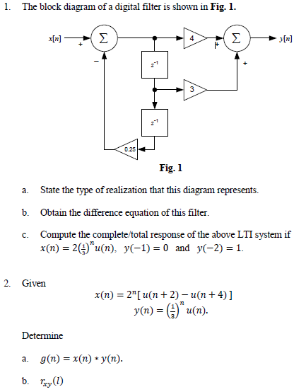 Solved 1. The block diagram of a digital filter is shown in | Chegg.com