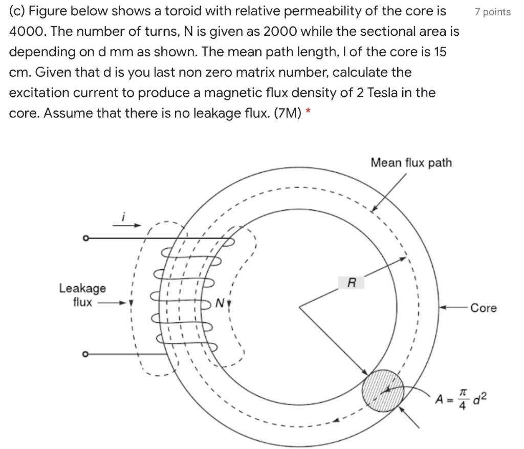 Solved 7 points (c) Figure below shows a toroid with | Chegg.com