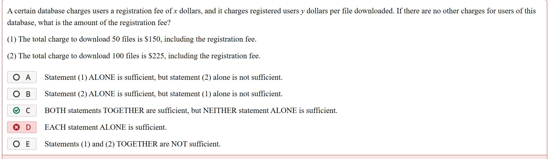 Solved A certain database charges users a registration fee | Chegg.com