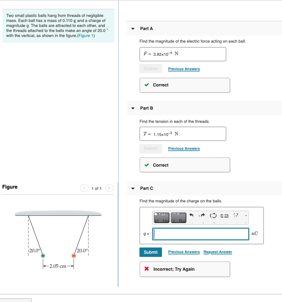 Solved Two small plastic balls hang from threads of
