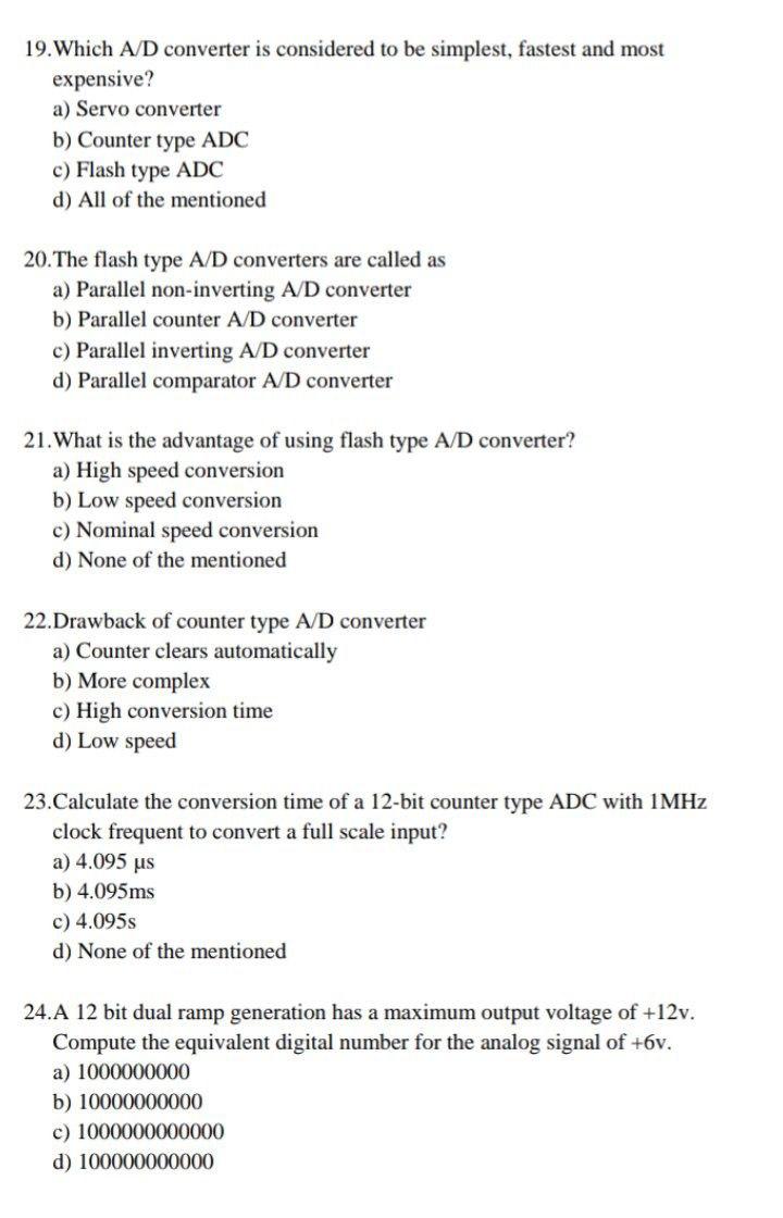 Solved 19.Which A/D converter is considered to be simplest,