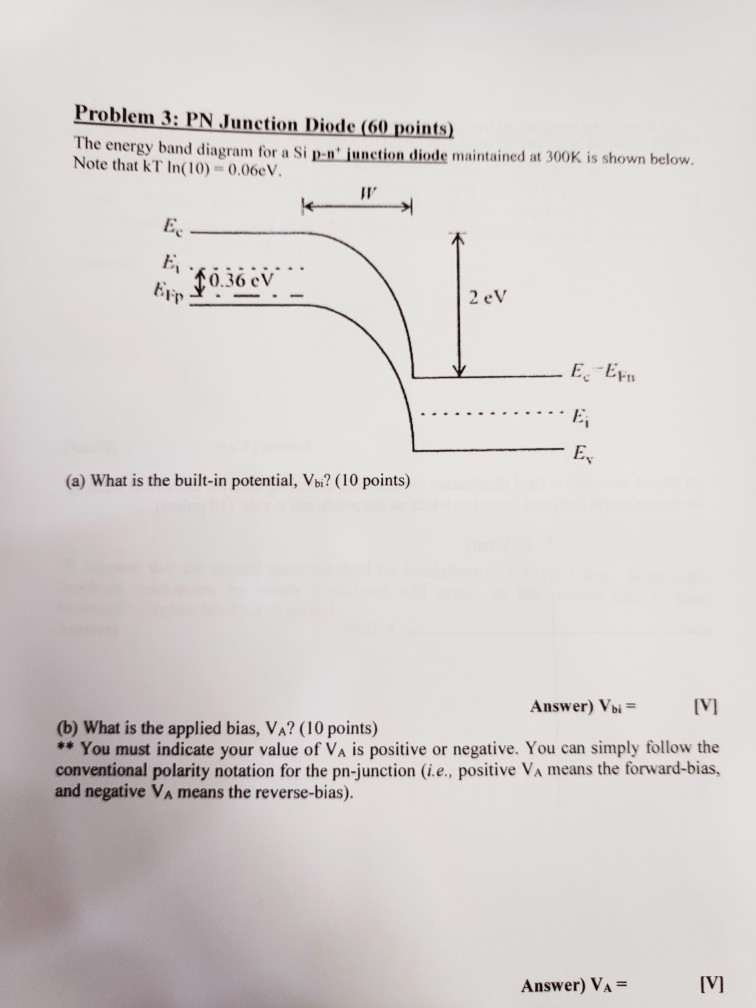 Solved Problem 3: PN Junction Diode (60 points The energy | Chegg.com