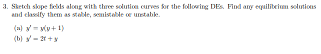 Solved 3. Sketch Slope Fields Along With Three Solution 