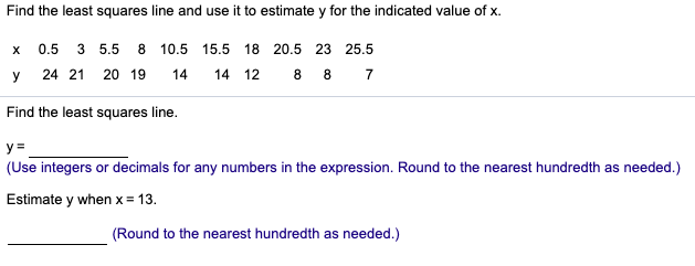 Solved Find the least squares line and use it to estimate y | Chegg.com