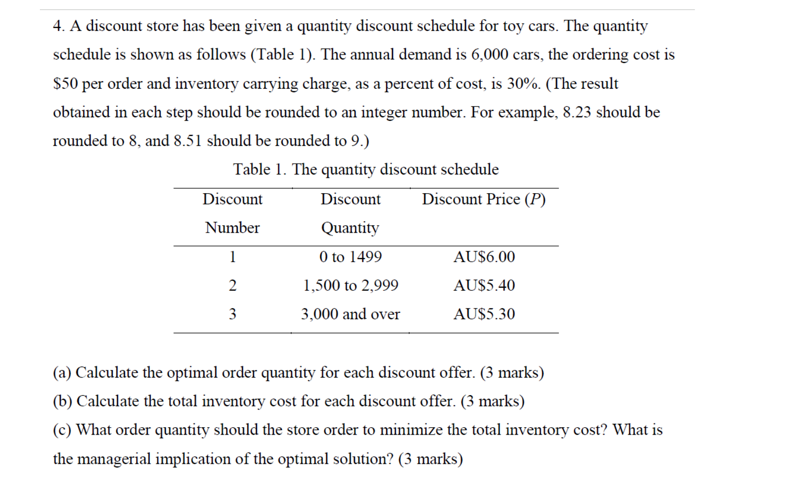 Solved 4. A discount store has been given a quantity | Chegg.com