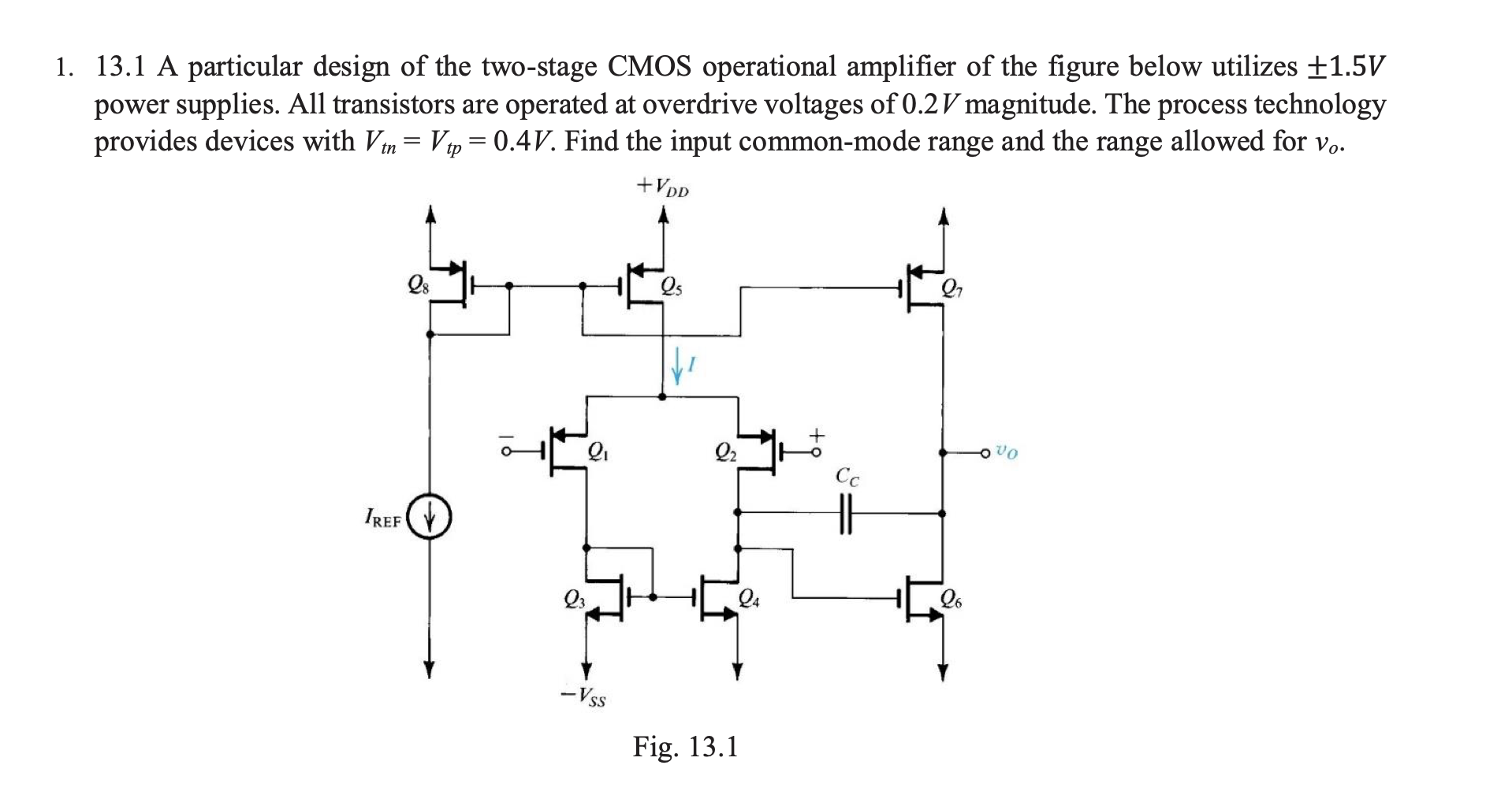 Solved 1. 13.1 A Particular Design Of The Two-stage CMOS | Chegg.com