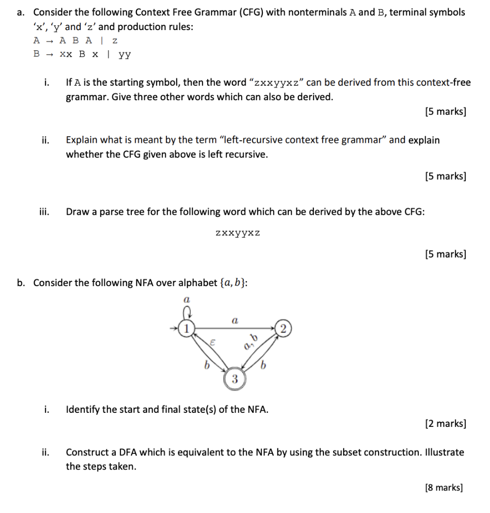 Solved A. Consider The Following Context Free Grammar (CFG) | Chegg.com