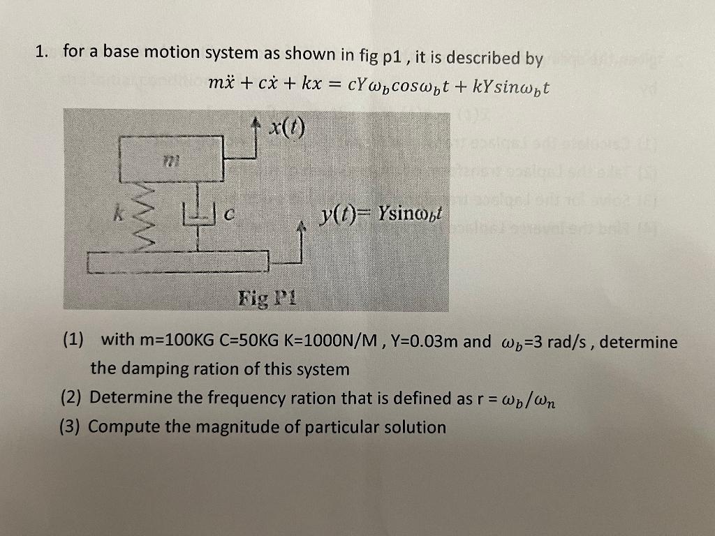 Solved 1. for a base motion system as shown in fig p1, it is | Chegg.com