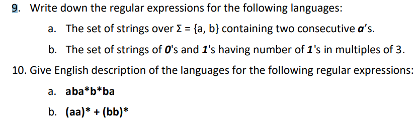 Solved 9. Write down the regular expressions for the | Chegg.com