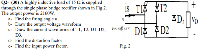 Solved Q2- (30) A highly inductive load of 15Ω is supplied | Chegg.com
