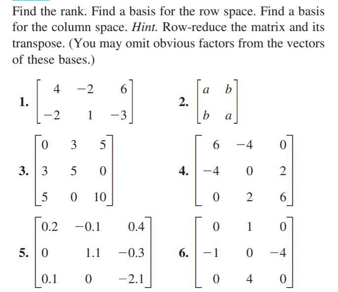 Solved Find the rank. Find a basis for the row space. Find a