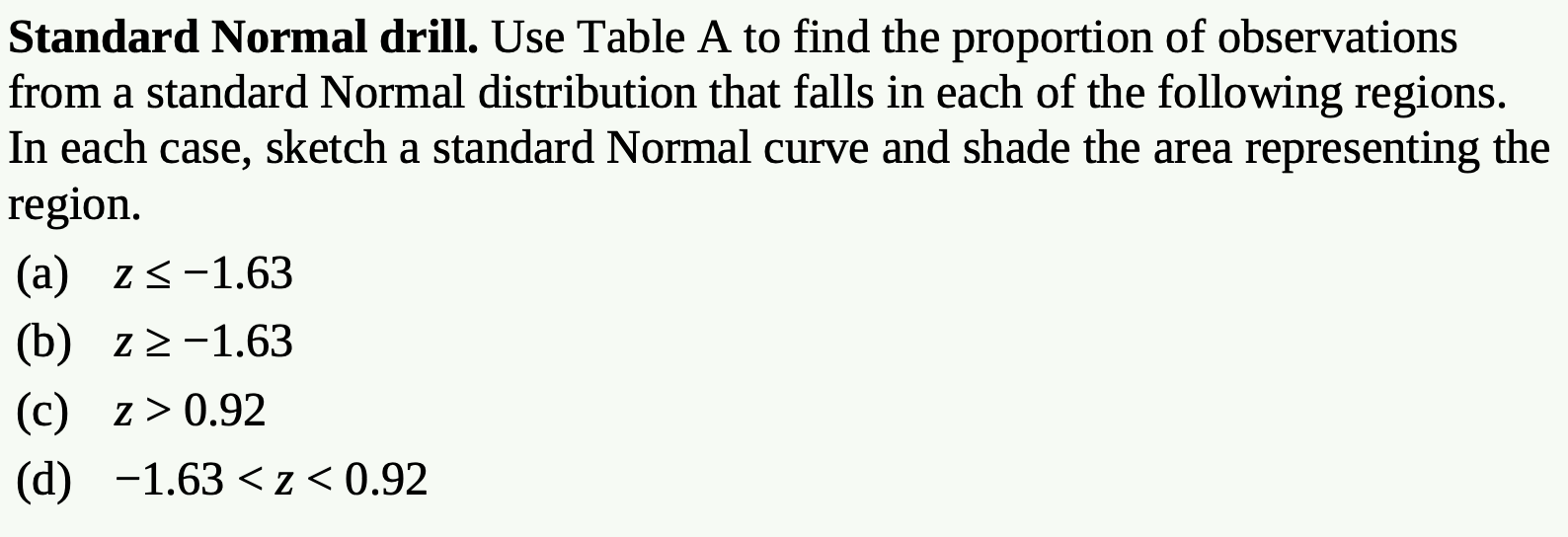 Solved Standard Normal drill. Use Table A to find the | Chegg.com