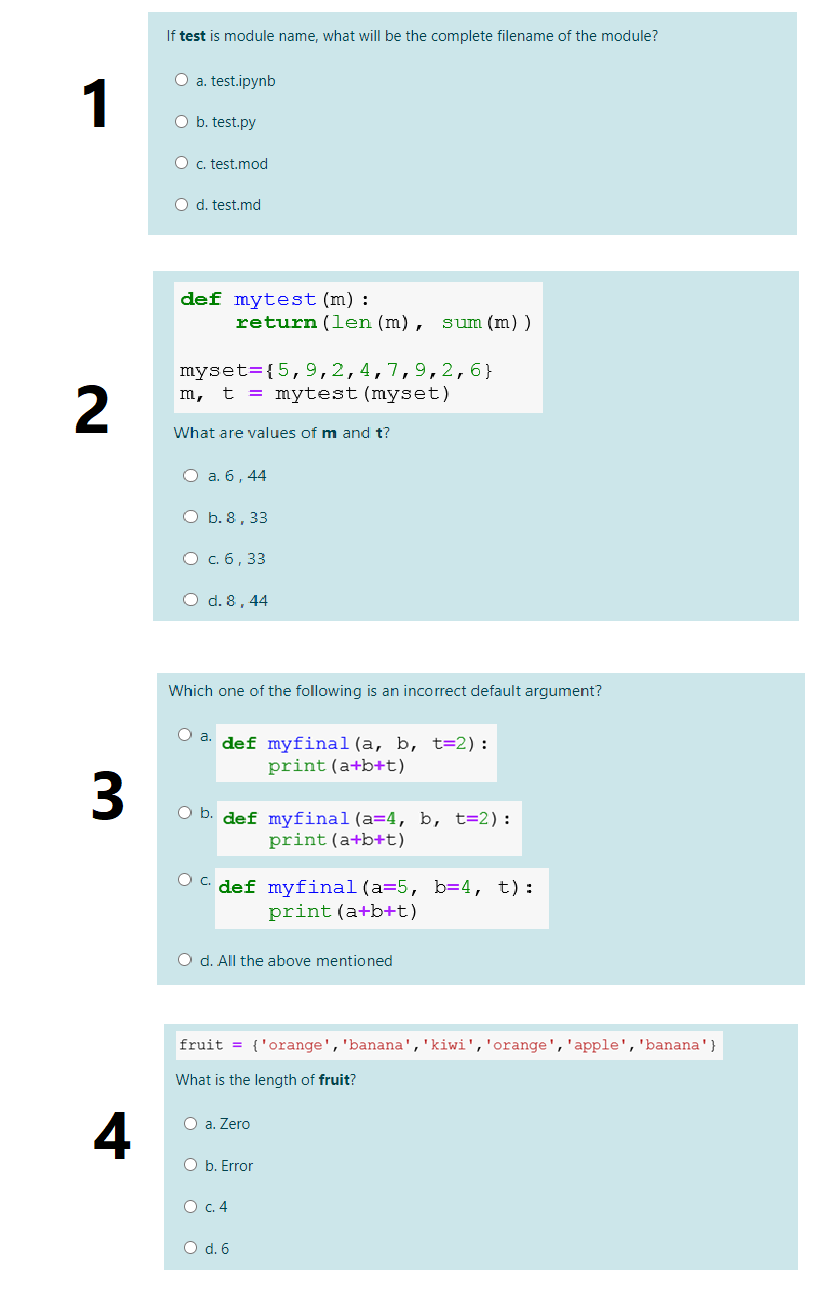 Solved If test is module name, what will be the complete | Chegg.com