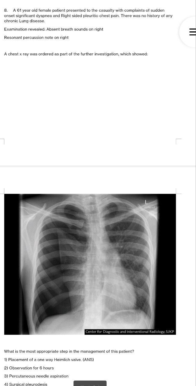Solved 8. A 61 year old female patient presented to the | Chegg.com
