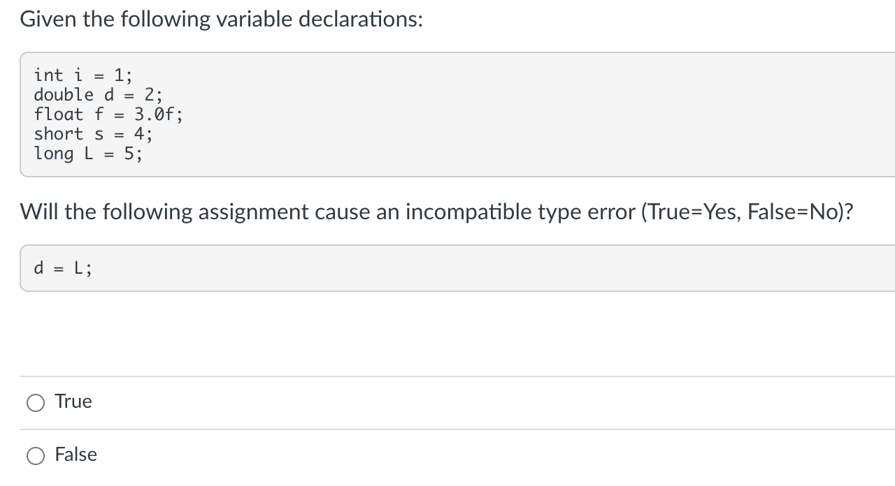 Solved Given the following variable declarations: int i = 1; | Chegg.com