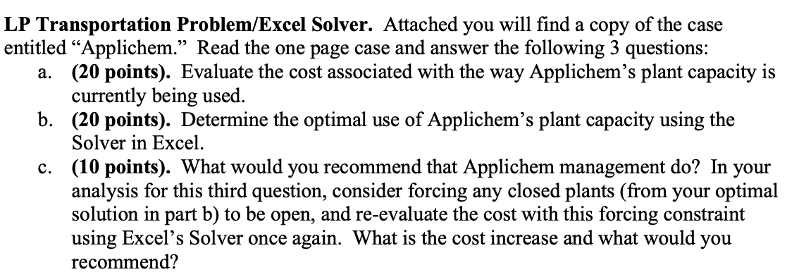 Solved LP Transportation Problem/Excel Solver. Attached You | Chegg.com